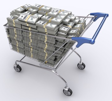 "Shopping cart full of money"